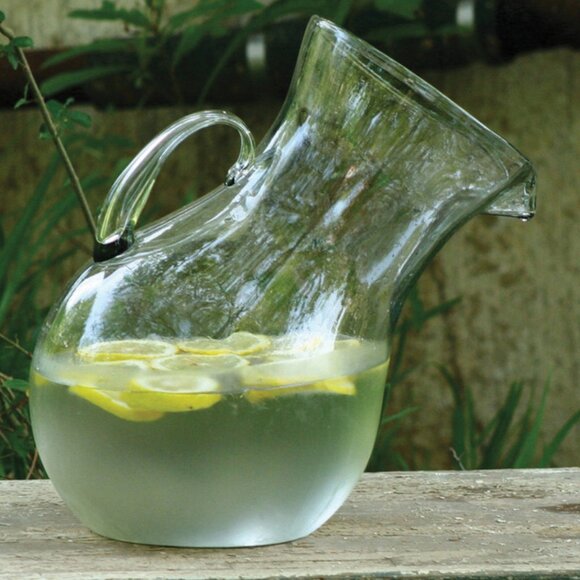 Recycled Columbian Glass Large Glass Tilted Pitcher 8" x 12"t - Picture 2 of 4